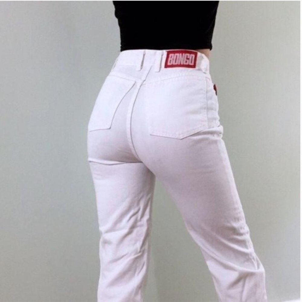 BONGO High Rise White Jeans with Red Logo Patch